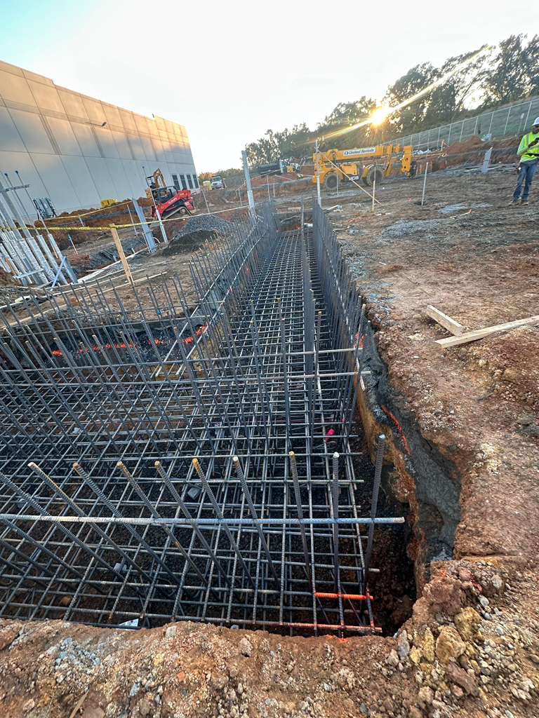 Deep strip footing cage along the building perimeter with dowels set at Bunker, Blythewood SC