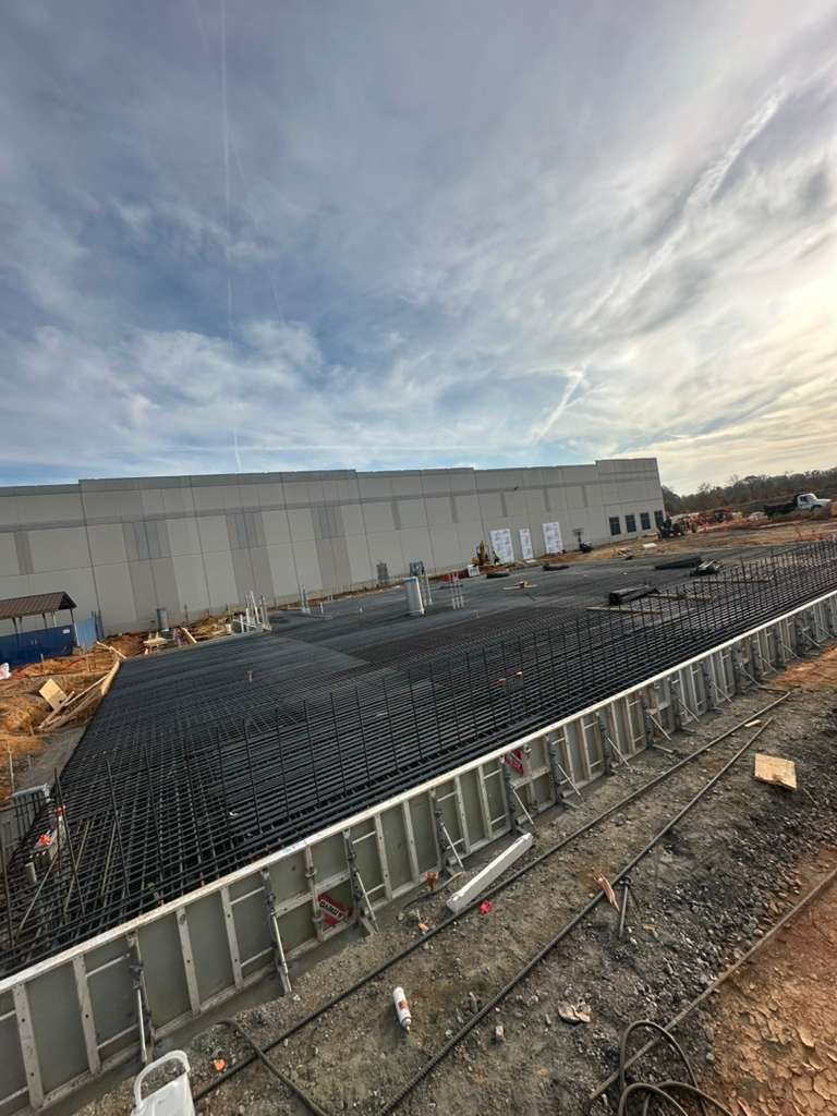 Large-format slab-on-grade mat set within edge forms at Bunker, Blythewood SC